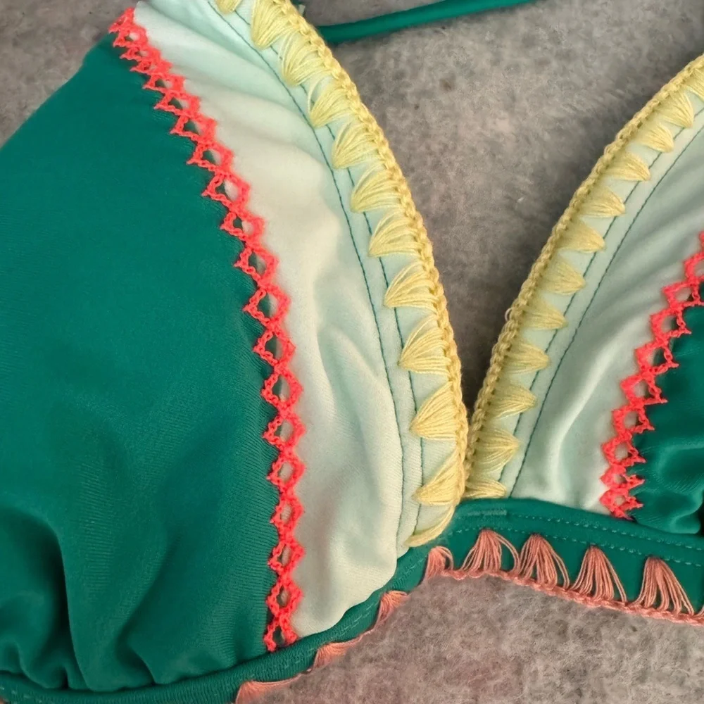 Hobie Bikini Top Green With Colorful Trim